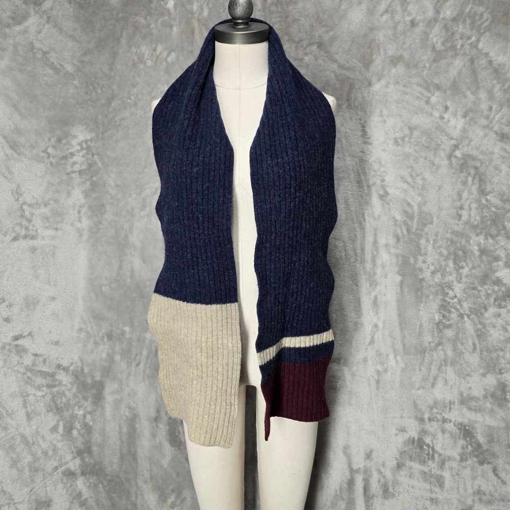 Old Navy Scarf Unisex OS Blue Colorblock Ribbed 100% Lambswool Vintage 2001 Long